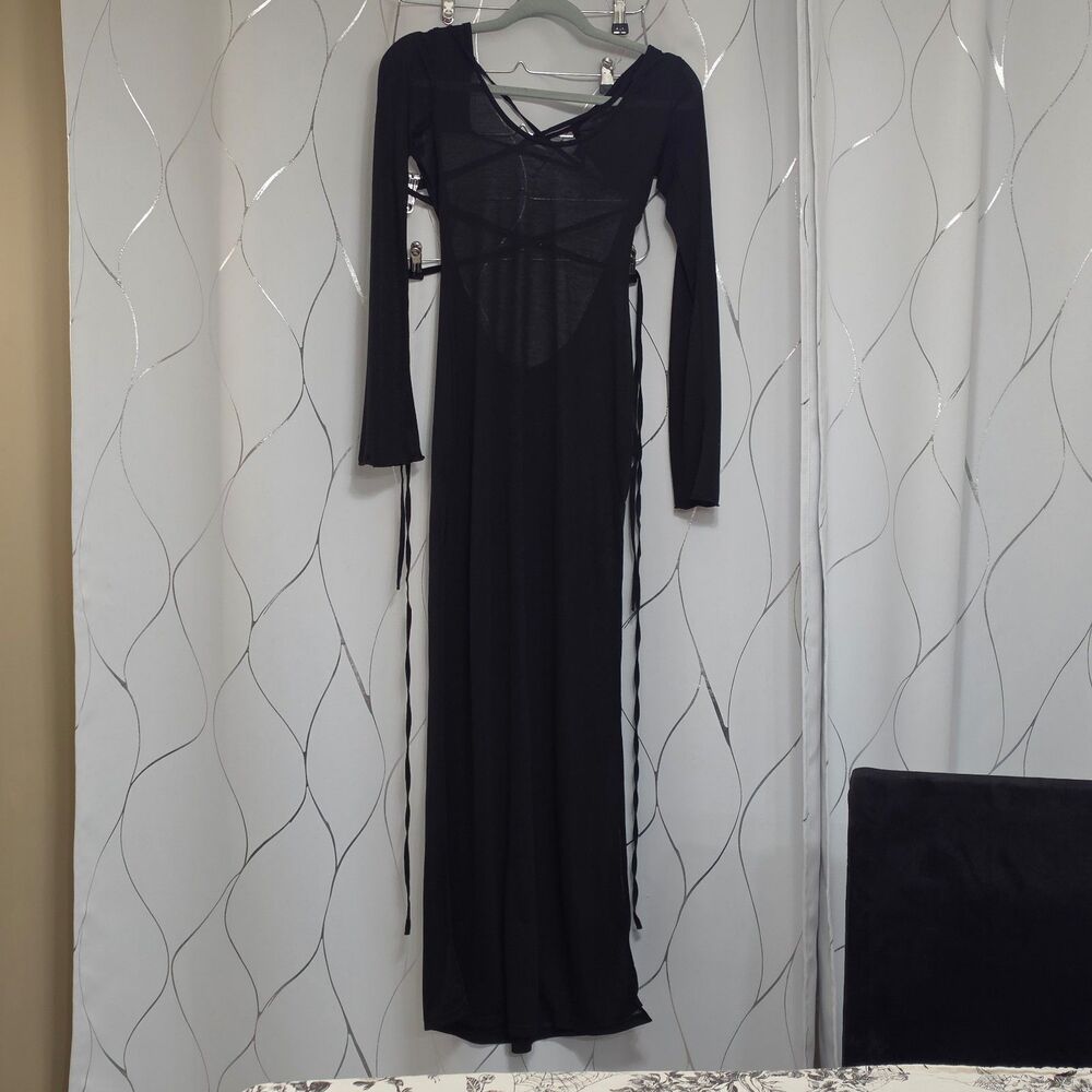 Dolls Kill Darker Wavs Maxi Black Long Sleeve Dress